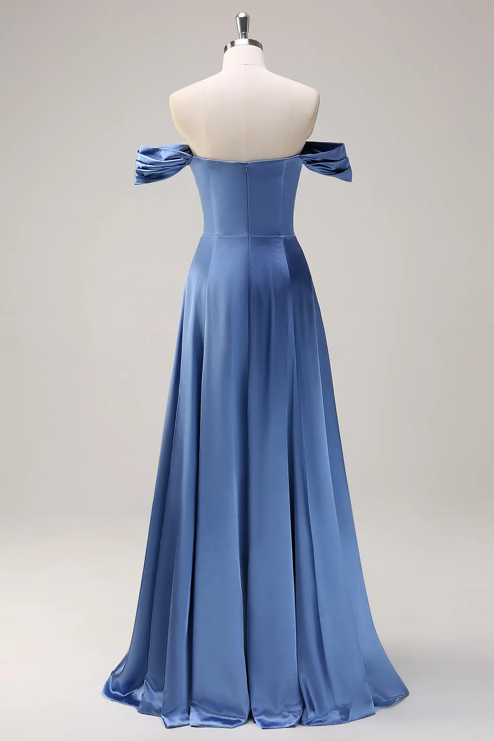 Dusty Blue A Line Off The Shoulder Satin Long Bridesmaid Dress sold by Zapaka product image thumbnail 2