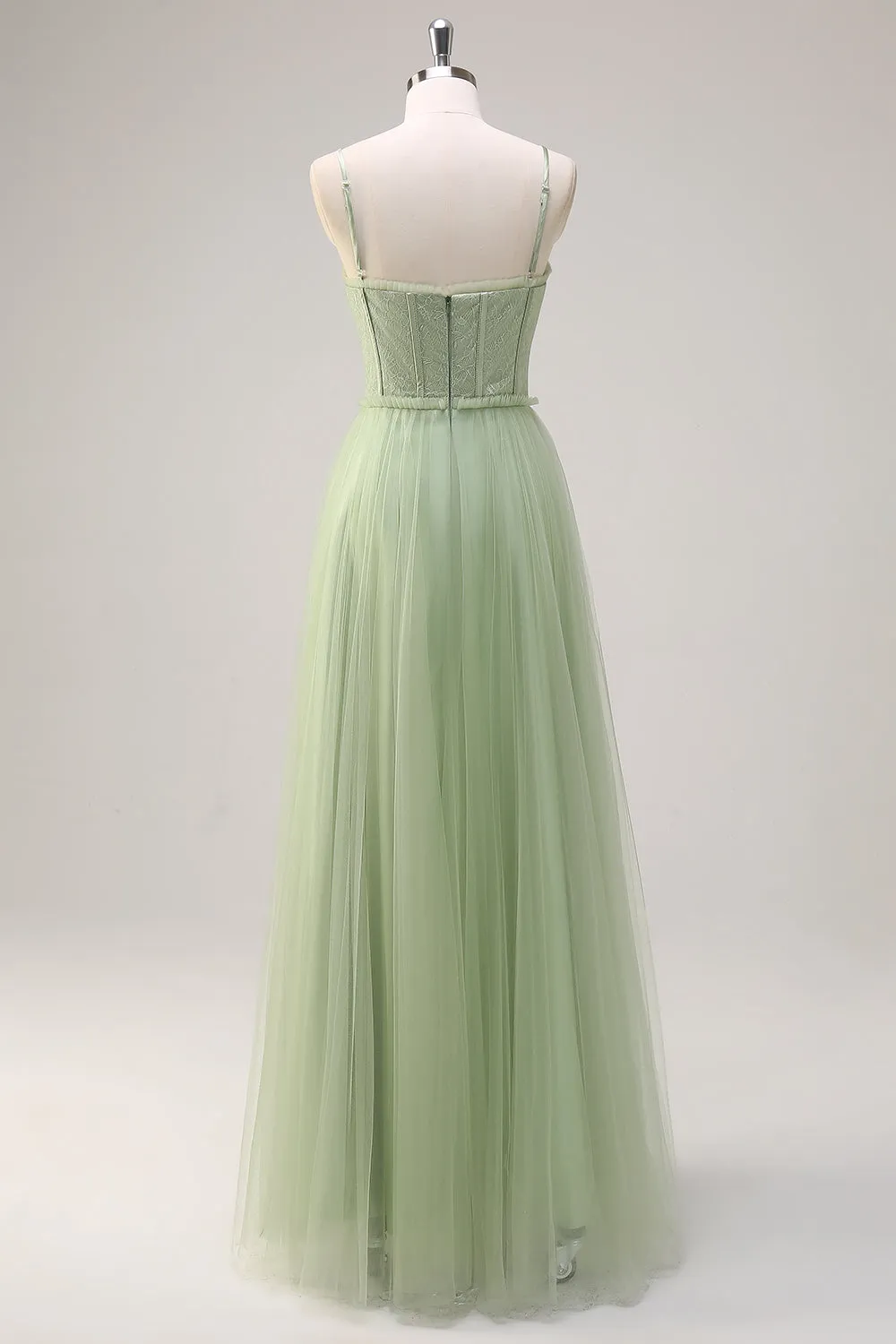 Sage A Line Spaghetti Straps Corset Long Tulle Bridesmaid Dress sold by Zapaka product image thumbnail 2