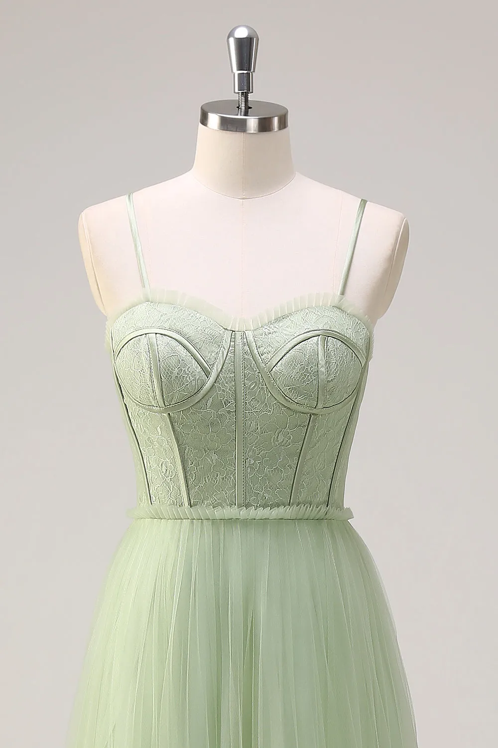 Sage A Line Spaghetti Straps Corset Long Tulle Bridesmaid Dress sold by Zapaka product image thumbnail 4