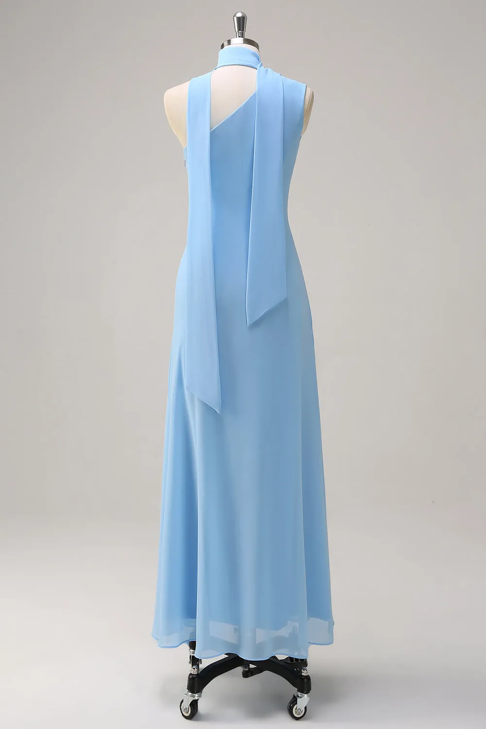 Chiffon Blue Mermaid One Shoulder Long Bridesmaid Dress with Streamer sold by Zapaka product image thumbnail 2