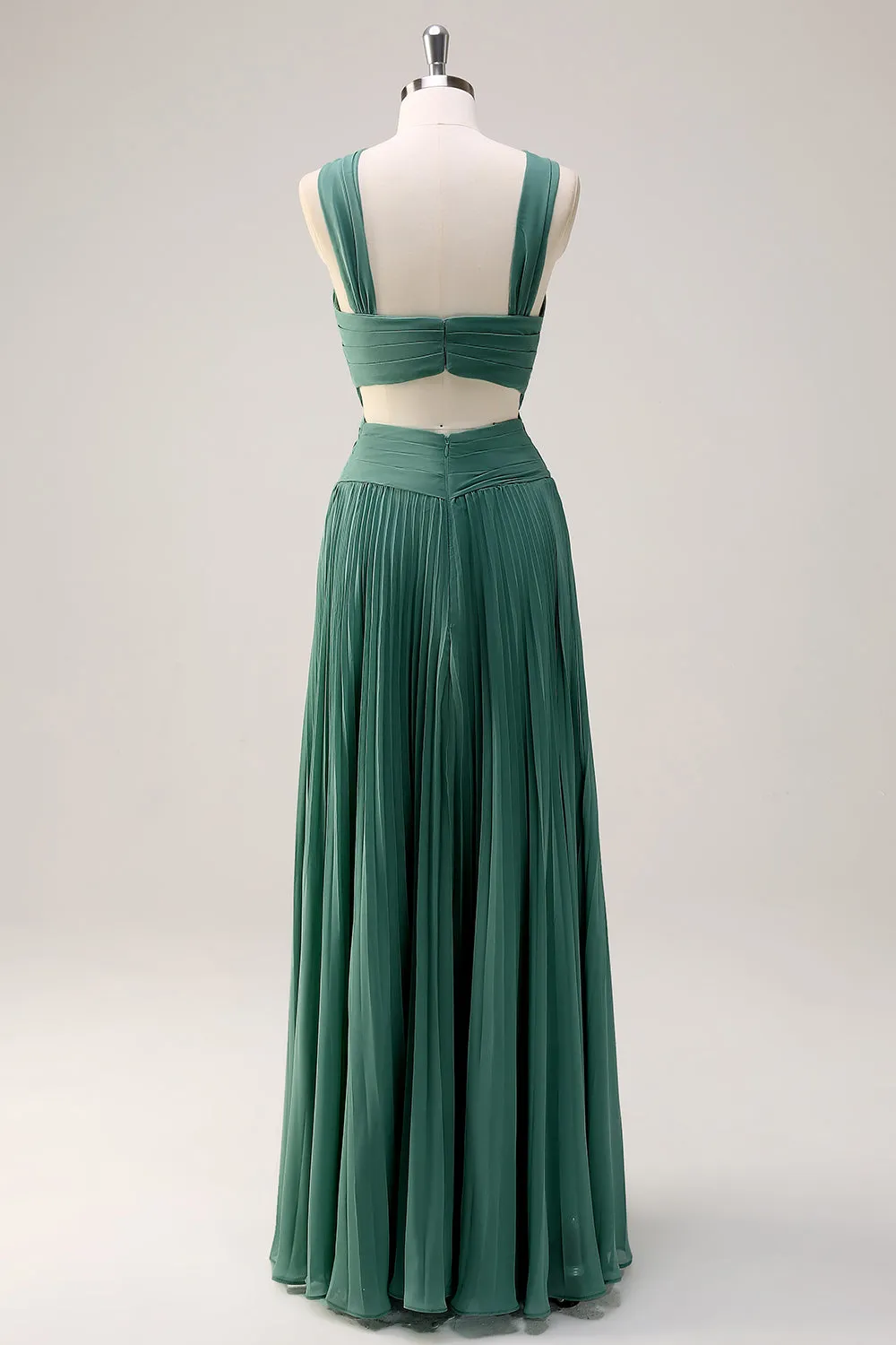 Eucalyptus A Line Halter Neck Chiffon Pleated Long Bridesmaid Dress sold by Zapaka product image thumbnail 2