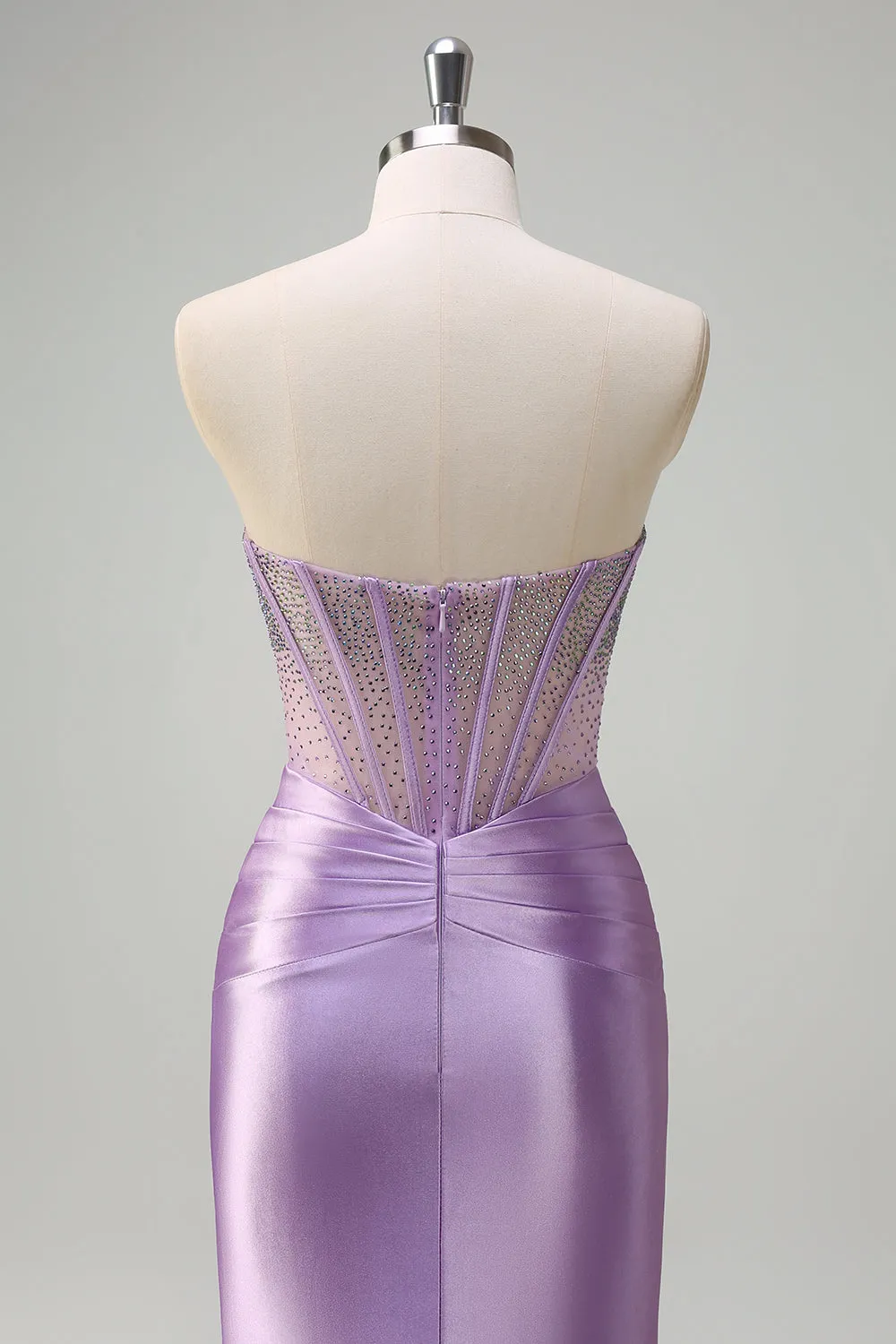 Sparkly Lilac Mermaid Strapless Sheer Corset Long Prom Dress with Beading sold by Zapaka product image thumbnail 5