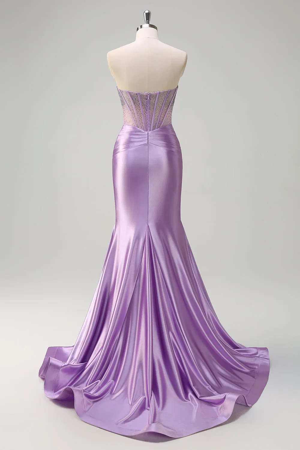 Sparkly Lilac Mermaid Strapless Sheer Corset Long Prom Dress with Beading sold by Zapaka product image thumbnail 2