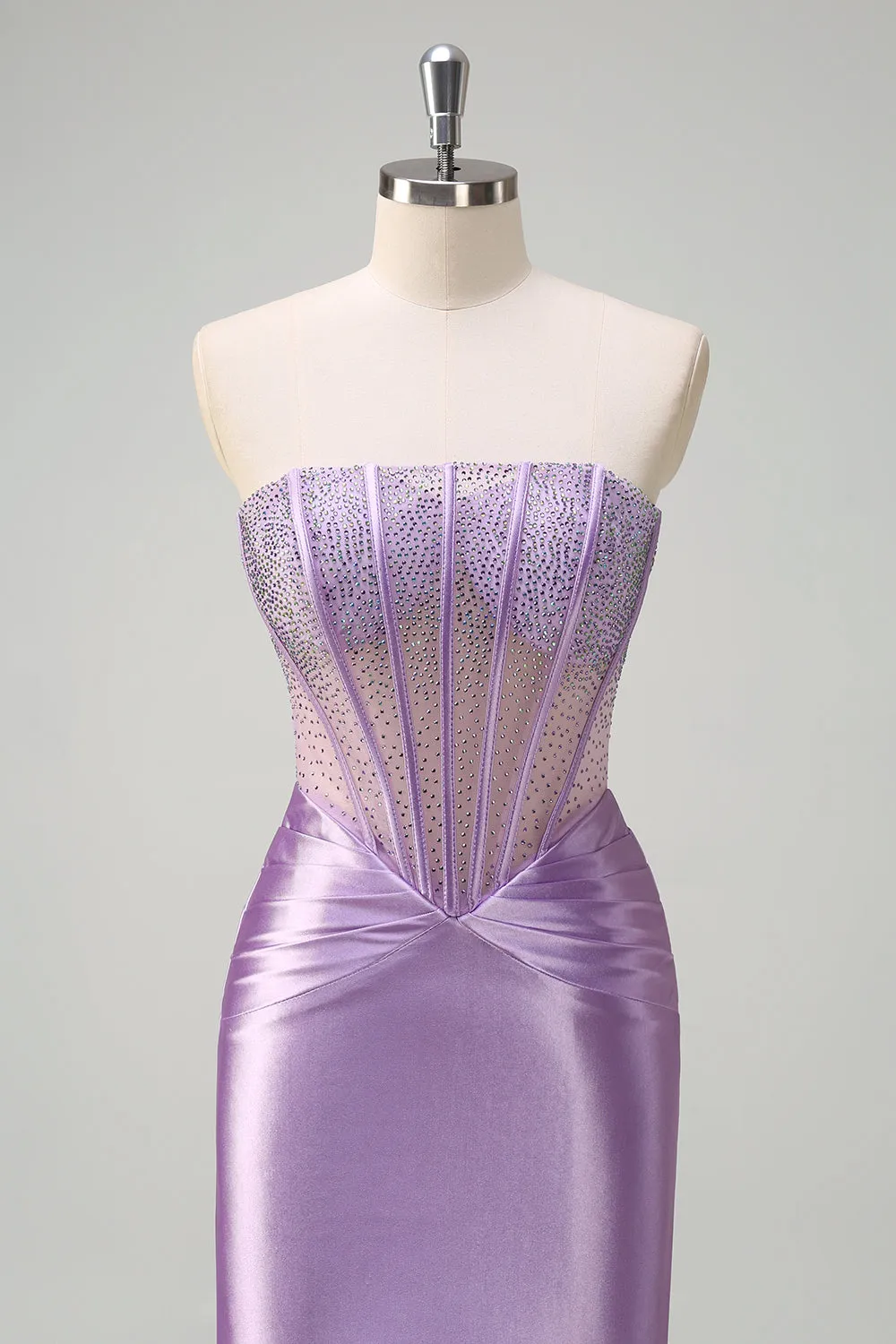 Sparkly Lilac Mermaid Strapless Sheer Corset Long Prom Dress with Beading sold by Zapaka product image thumbnail 4