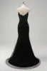 Sparkly Black Mermaid Spaghetti Straps Corset Beaded Long Prom Dress with Slit sold by Zapaka