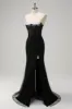 Sparkly Black Mermaid Spaghetti Straps Corset Beaded Long Prom Dress with Slit sold by Zapaka