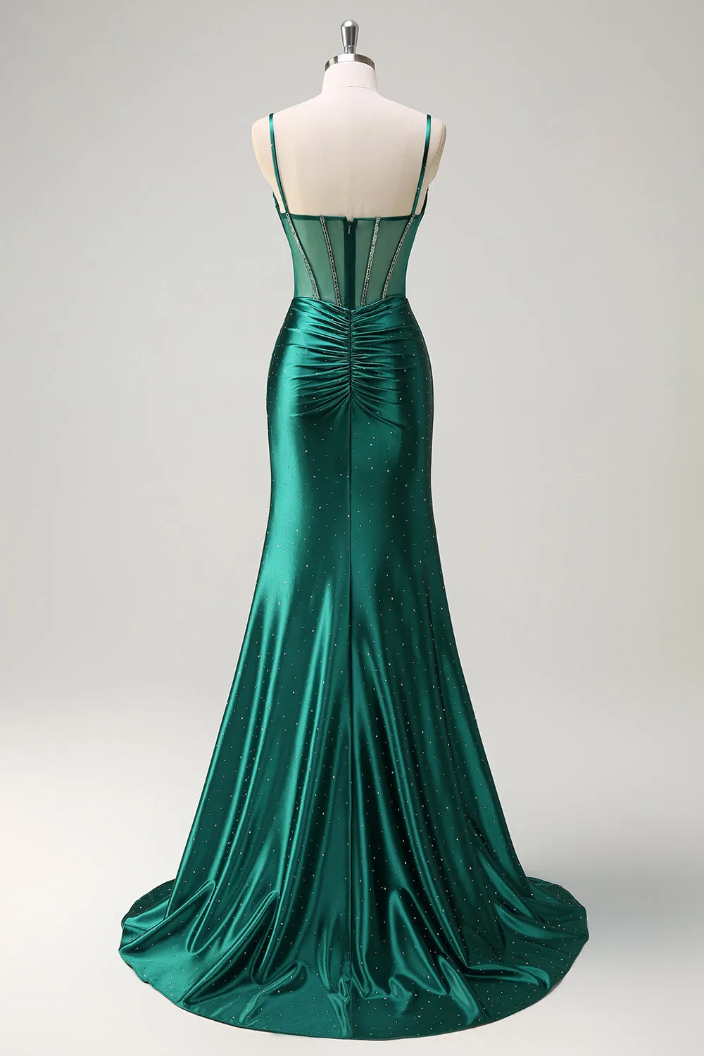 Sparkly Dark Green Mermaid Spaghetti Straps Corset Beaded Long Prom Dress with Slit sold by Zapaka product image thumbnail 2