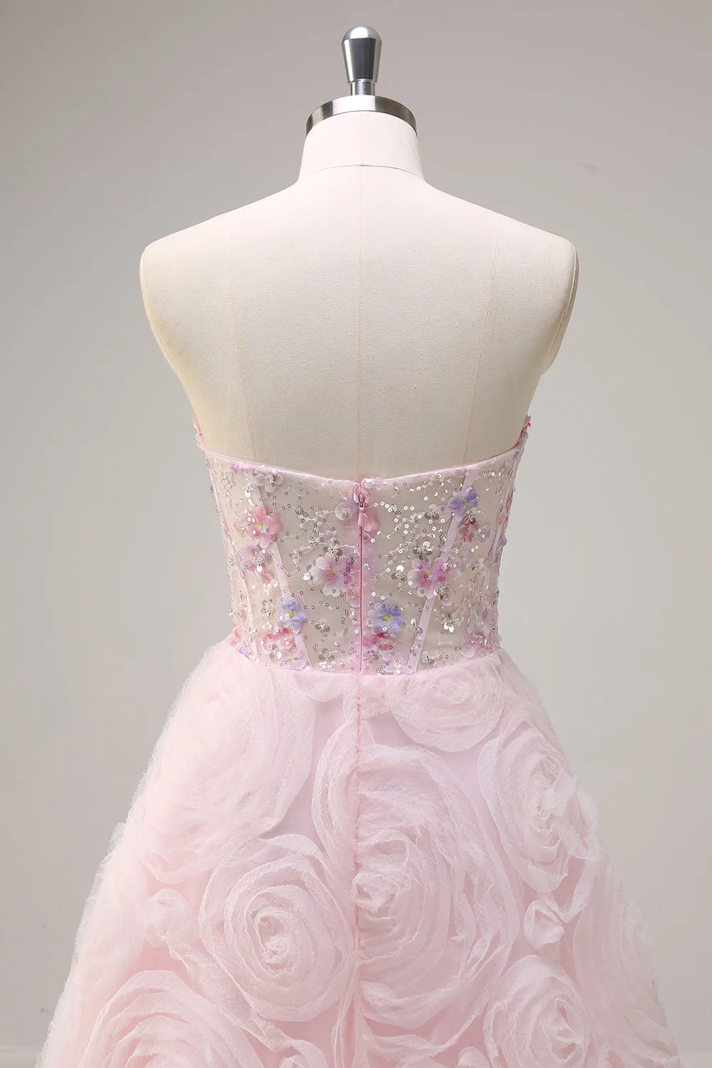 Sparkly Pink Princess Strapless Floral Corset Long Prom Dress With Sequins sold by Zapaka product image thumbnail 5