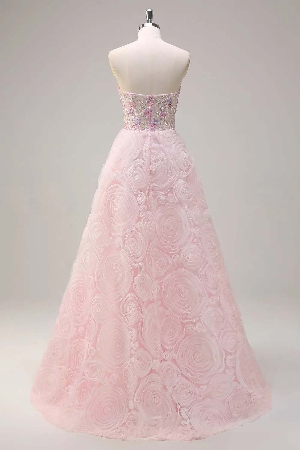 Sparkly Pink Princess Strapless Floral Corset Long Prom Dress With Sequins sold by Zapaka product image thumbnail 2