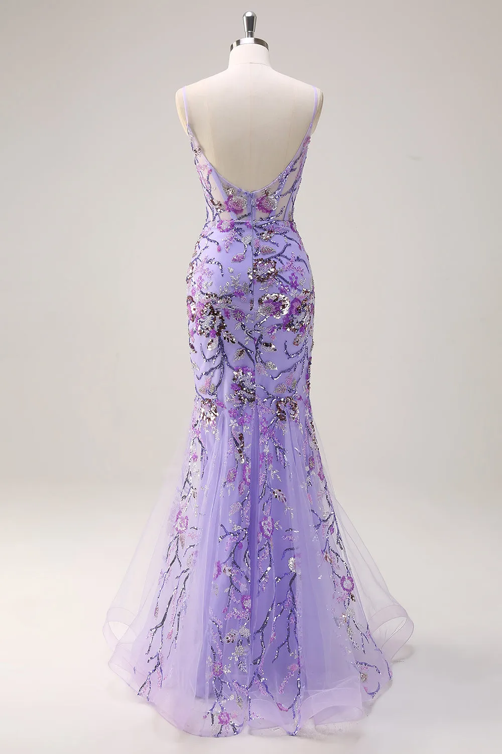 Sparkly Purple Mermaid Spaghetti Straps Corset Long Sequin Prom Dress sold by Zapaka product image thumbnail 2
