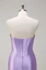 Sparkly Lilac Mermaid Strapless Corset Sequin Satin Long Prom Dress with Slit sold by Zapaka