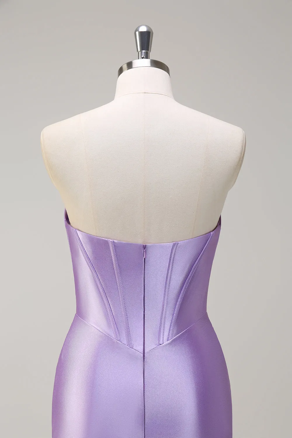 Sparkly Lilac Mermaid Strapless Corset Sequin Satin Long Prom Dress with Slit sold by Zapaka product image thumbnail 5
