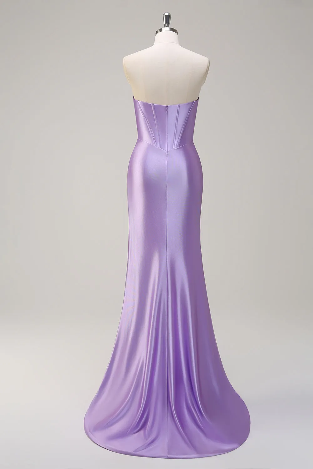 Sparkly Lilac Mermaid Strapless Corset Sequin Satin Long Prom Dress with Slit sold by Zapaka product image thumbnail 2