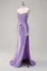 Sparkly Lilac Mermaid Strapless Corset Sequin Satin Long Prom Dress with Slit sold by Zapaka