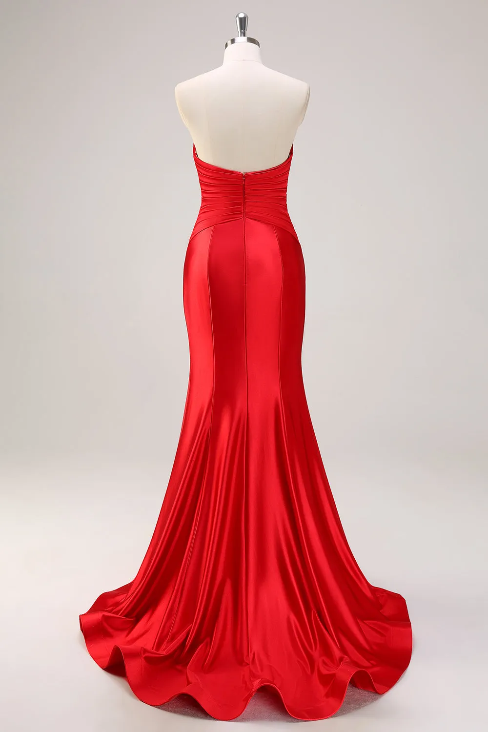Red Mermaid Strapless Cut Out Ruched Long Prom Dress with Bows sold by Zapaka product image thumbnail 2