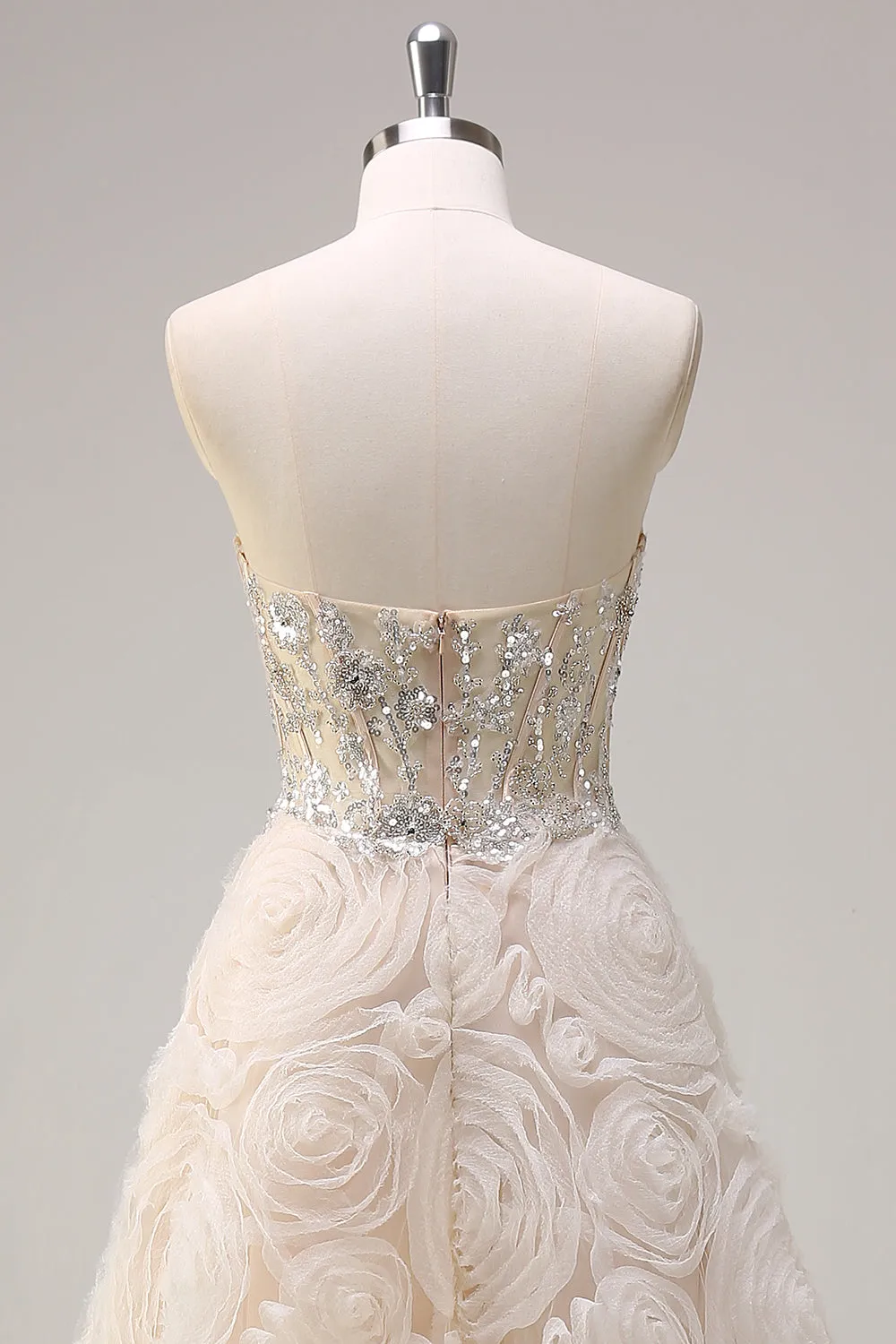 Light Champagne Princess Strapless Floral Corset Long Prom Dress with Sequins sold by Zapaka product image thumbnail 5