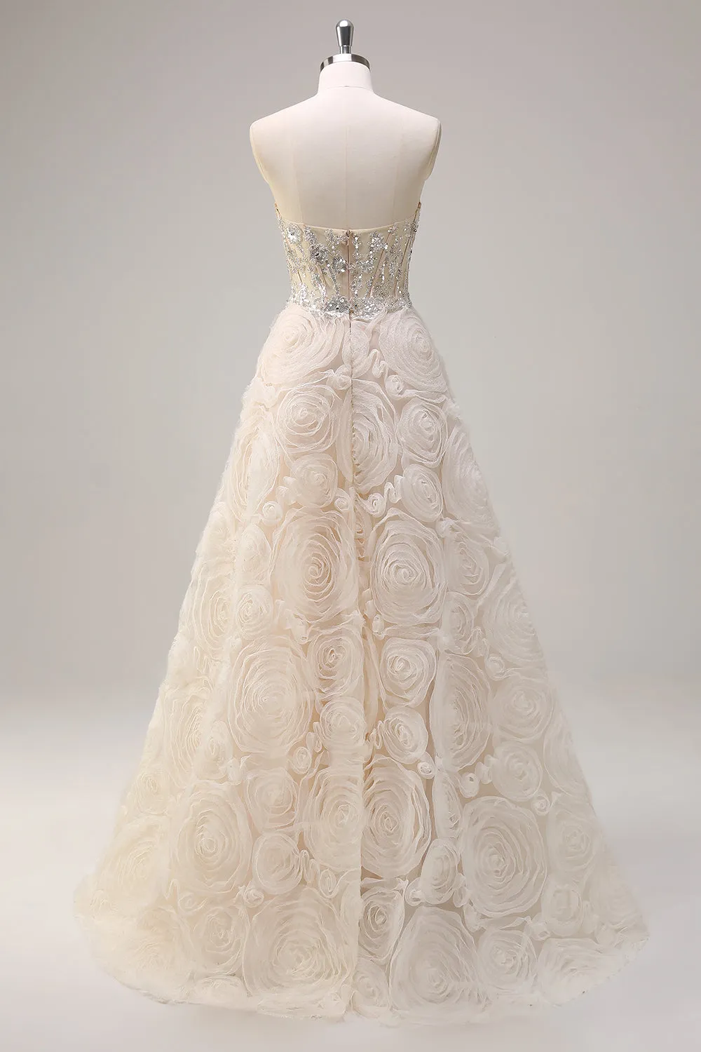 Light Champagne Princess Strapless Floral Corset Long Prom Dress with Sequins sold by Zapaka product image thumbnail 2