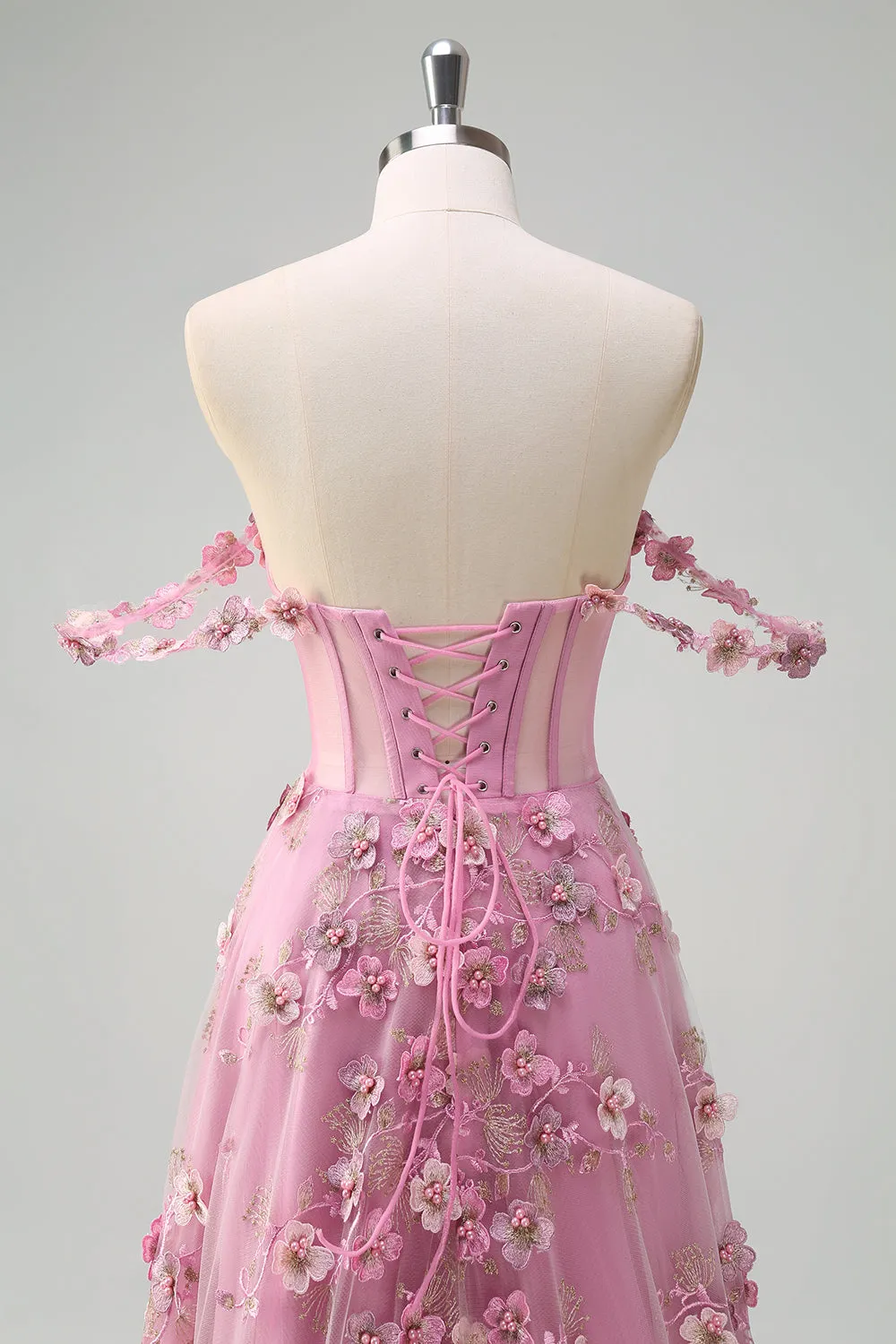 Taro A-Line Off The Shoulder Corset Slit Long Prom Dress With 3D Flowers sold by Zapaka product image thumbnail 4