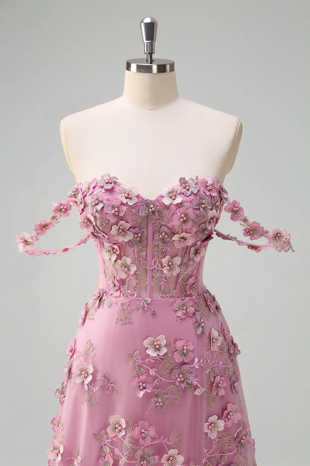 Taro A-Line Off The Shoulder Corset Slit Long Prom Dress With 3D Flowers sold by Zapaka product image thumbnail 3