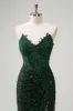Sparkly Mermaid Sweetheart Dark Green Corset Sequins Lace Prom Dress with Slit sold by Zapaka
