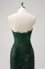Sparkly Mermaid Sweetheart Dark Green Corset Sequins Lace Prom Dress with Slit sold by Zapaka
