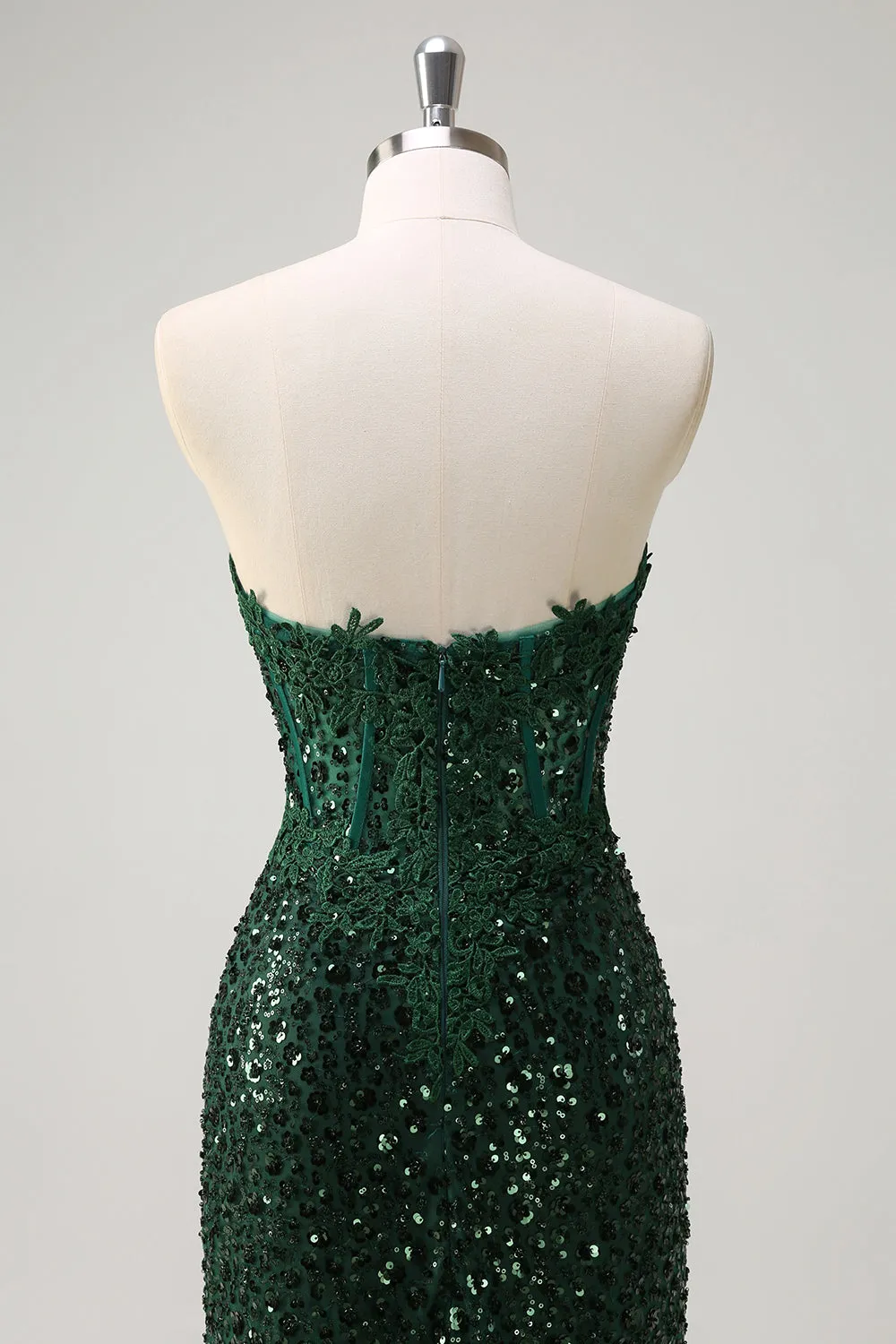 Sparkly Mermaid Sweetheart Dark Green Corset Sequins Lace Prom Dress with Slit sold by Zapaka product image thumbnail 5