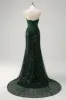 Sparkly Mermaid Sweetheart Dark Green Corset Sequins Lace Prom Dress with Slit sold by Zapaka