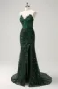 Sparkly Mermaid Sweetheart Dark Green Corset Sequins Lace Prom Dress with Slit sold by Zapaka