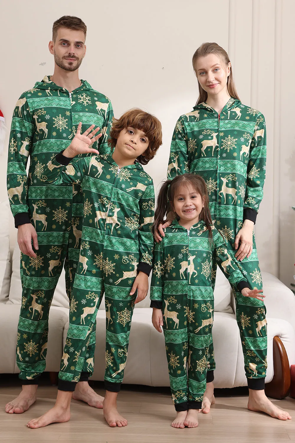 Dark Green Deer and Snowflake Print Pajamas Set for Men and Women Couples Family sold by Zapaka product image thumbnail 3