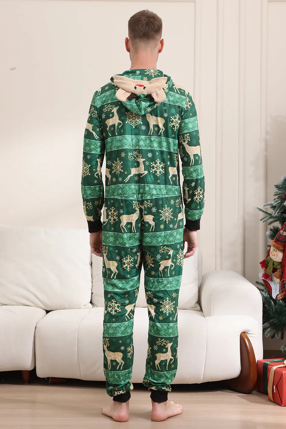 Dark Green Deer and Snowflake Print Pajamas Set for Men and Women Couples Family sold by Zapaka product image thumbnail 5