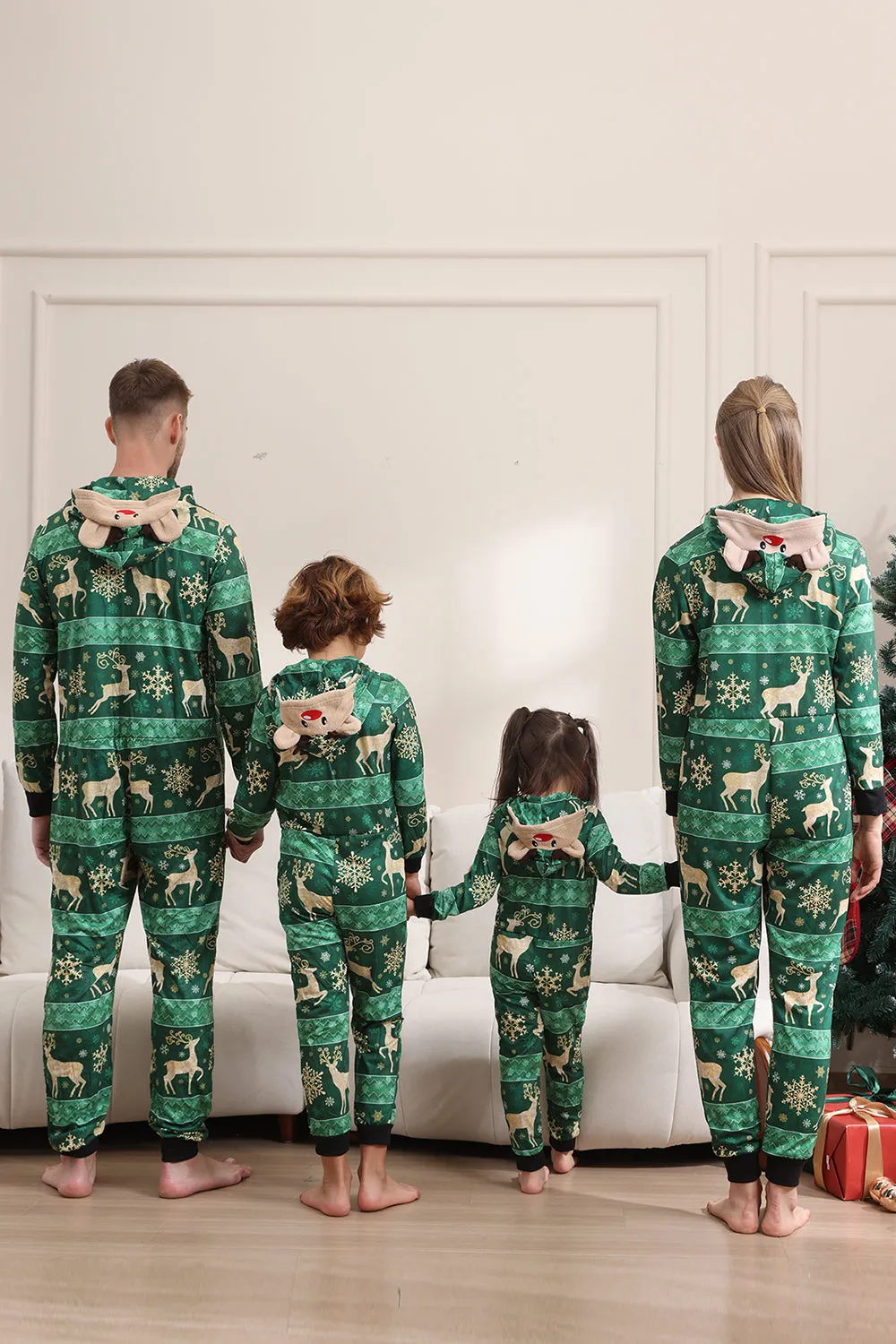 Dark Green Deer and Snowflake Print Pajamas Set for Men and Women Couples Family sold by Zapaka product image thumbnail 2
