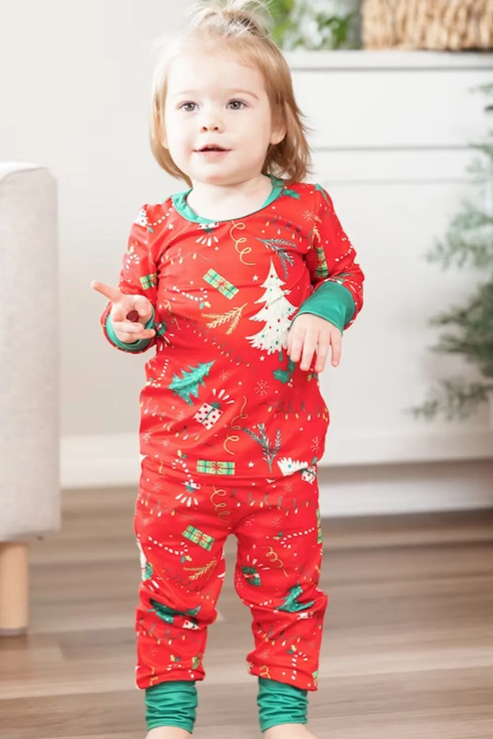 Red Christmas Tree Printed Family Matching Pajama Sets sold by Zapaka product image thumbnail 3