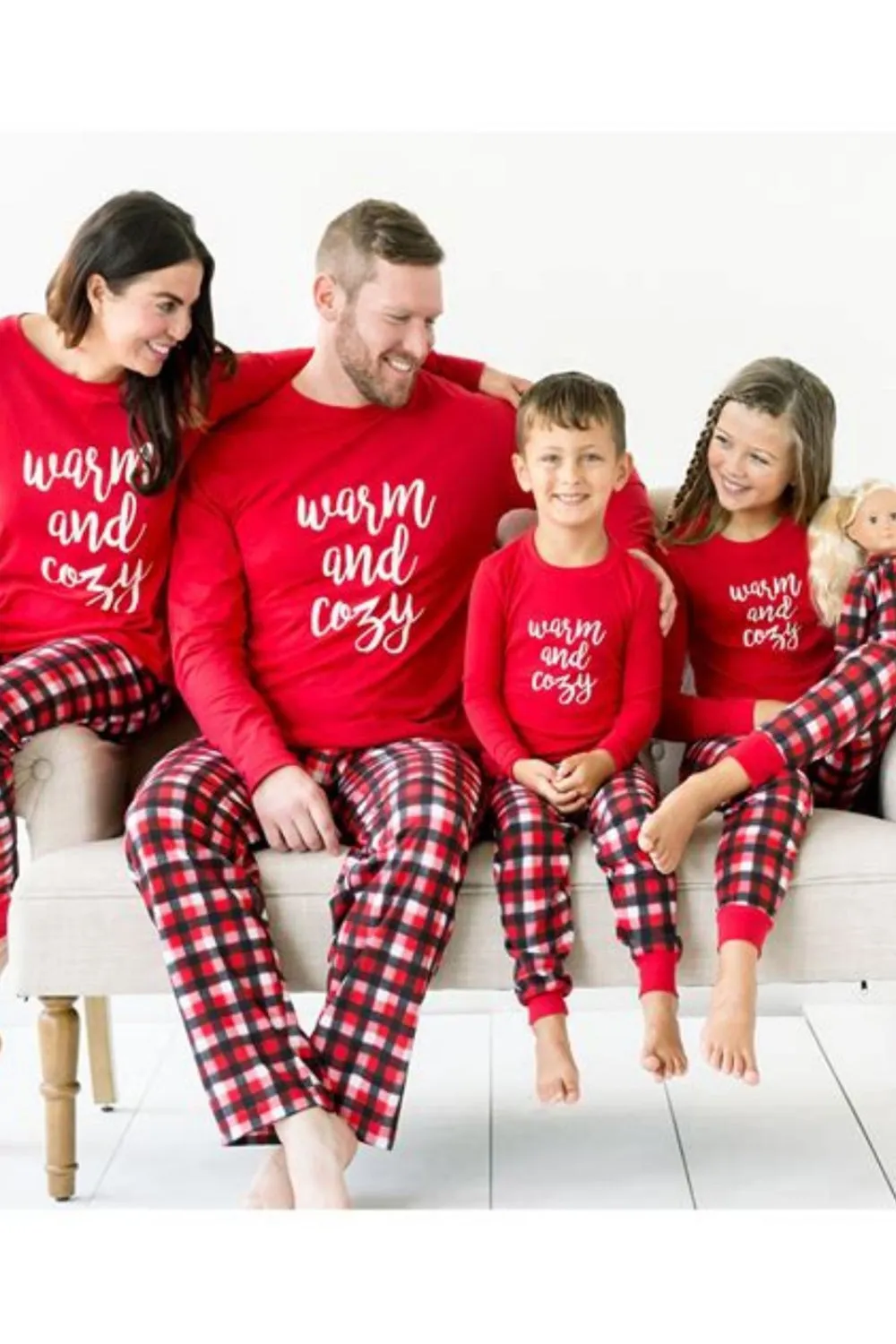 Matching Family Soft Pajamas Red Plaid Pants Warm Loose Basic Fashion Pajama Set sold by Zapaka