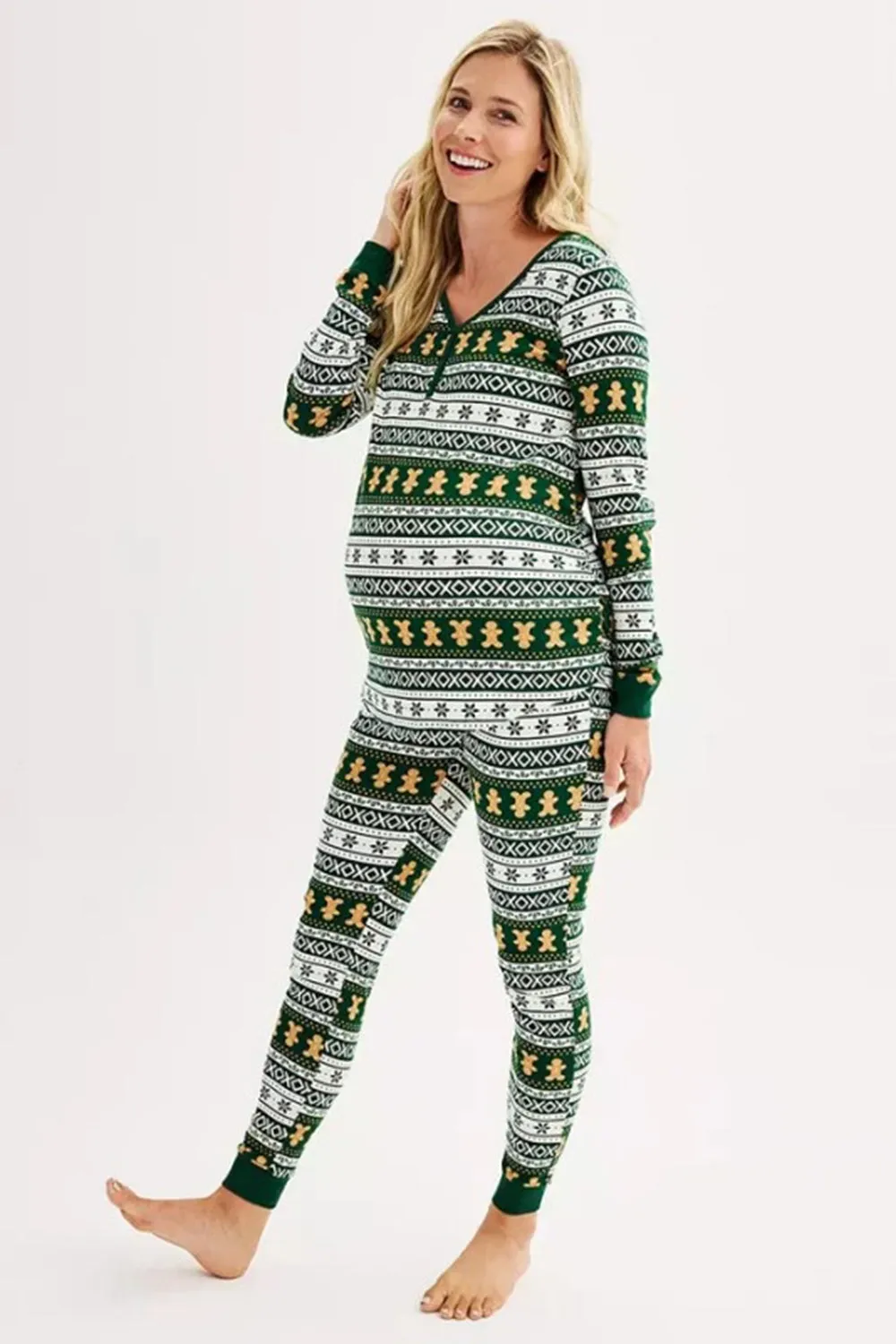 Christmas Loose Family Matching Green Snowflake Gingerbread Man Pattern Pajama Set sold by Zapaka product image thumbnail 4