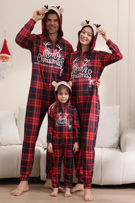 Red Merry Christmas Pajamas for Family Hooded One Piece Pjs Holiday Pajamas Set sold by Zapaka