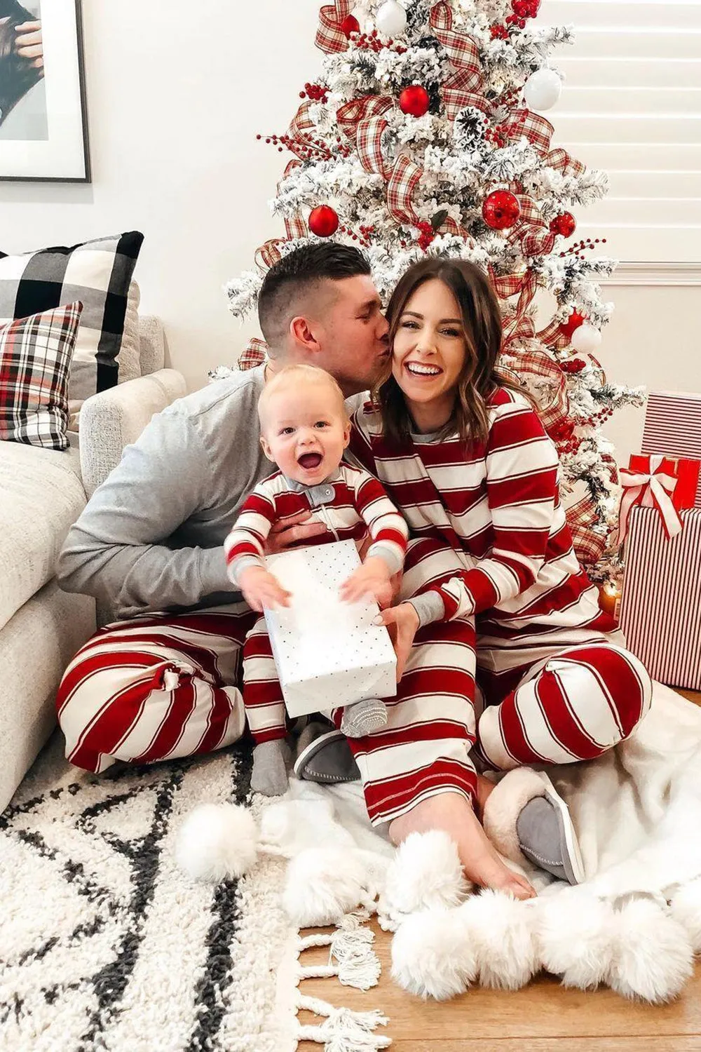 Red and White Stripes Long Sleeves Family Pajama Sets sold by Zapaka product image thumbnail 2