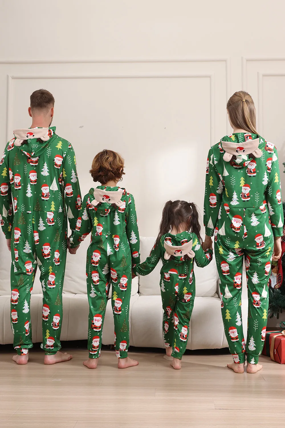 Green Christmas Pajamas for Family Matching Christmas for Women Men Hooded One Piece Pjs Holiday Sleepwear sold by Zapaka product image thumbnail 4