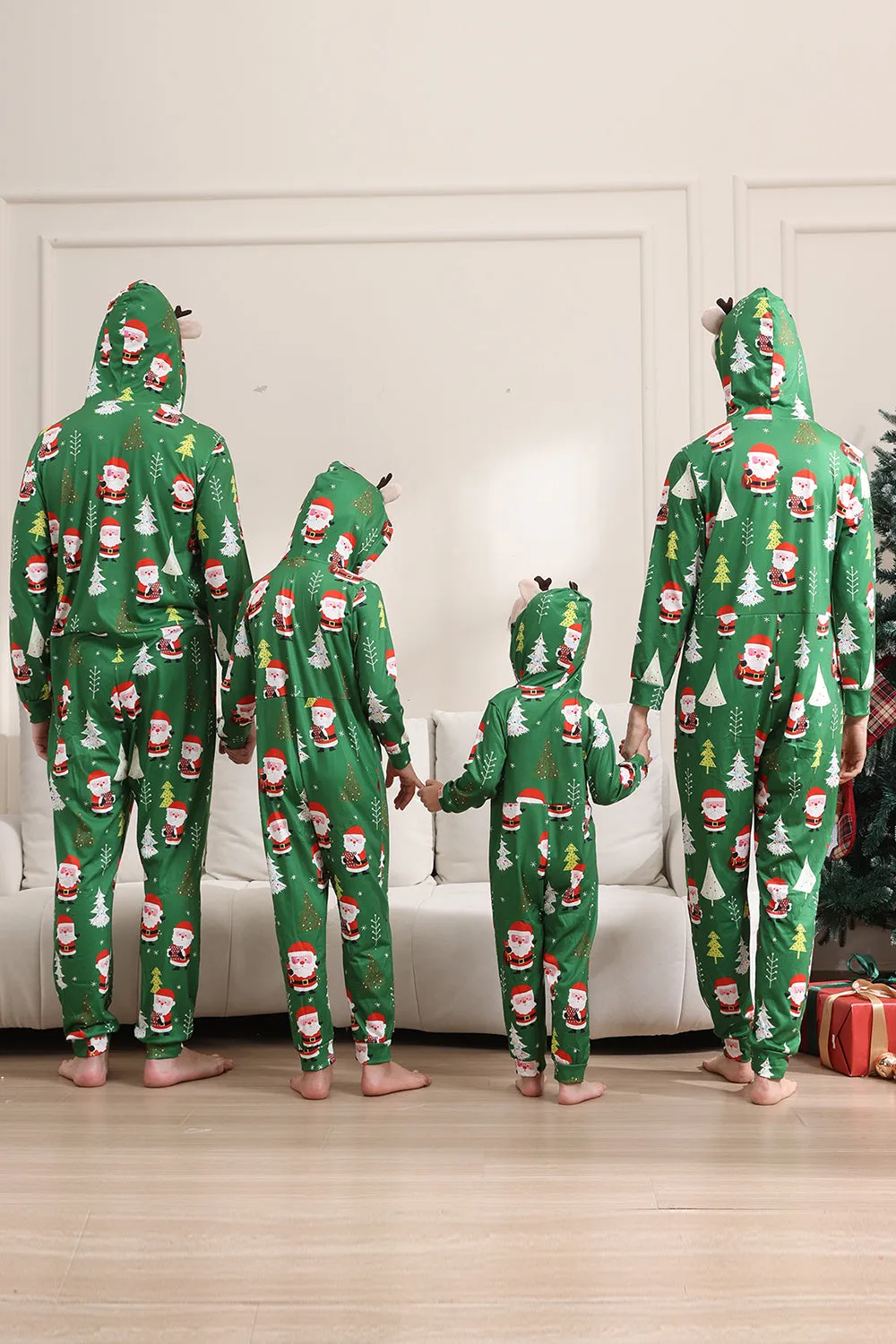 Green Christmas Pajamas for Family Matching Christmas for Women Men Hooded One Piece Pjs Holiday Sleepwear sold by Zapaka product image thumbnail 2
