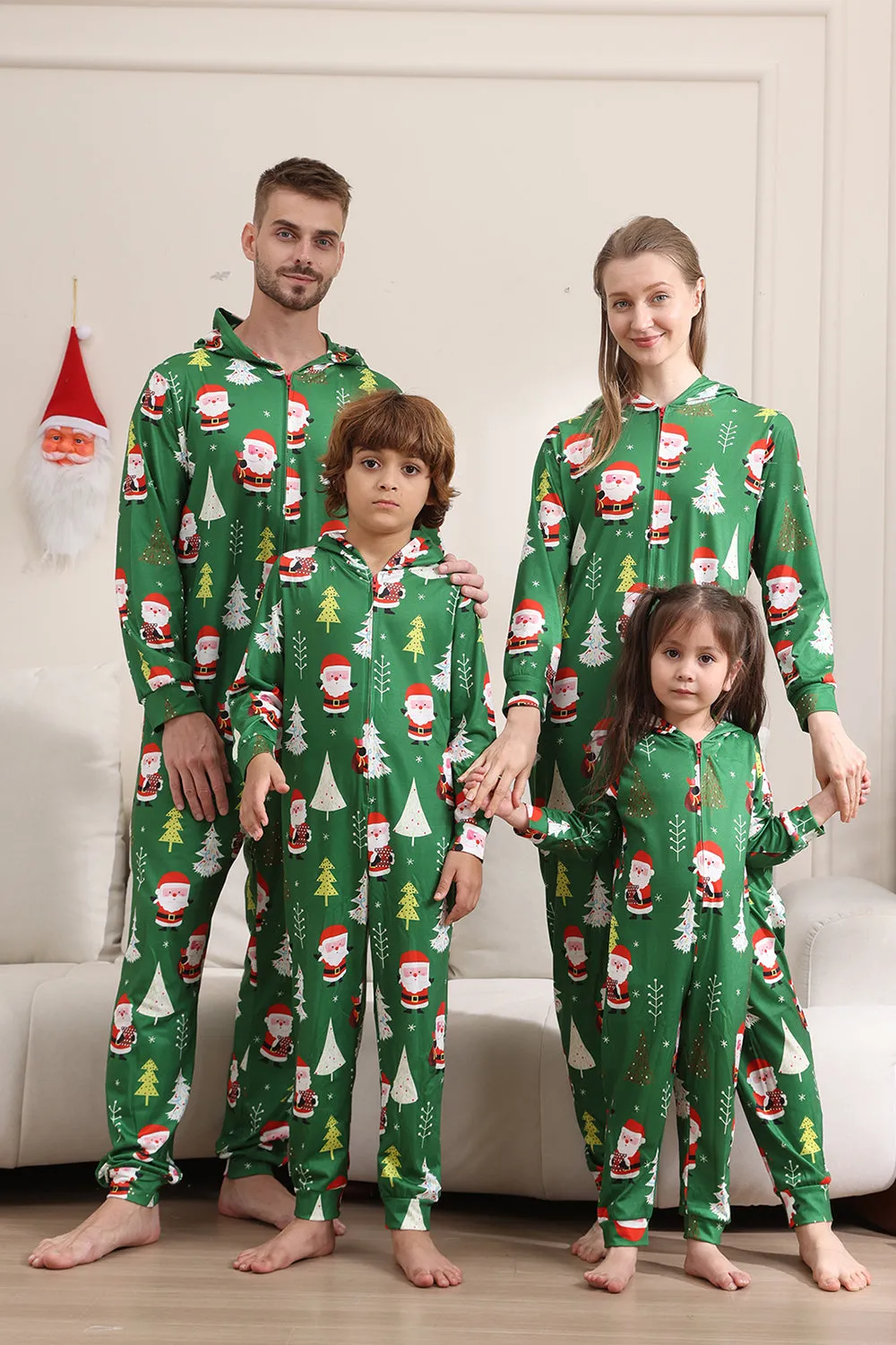 Green Christmas Pajamas for Family Matching Christmas for Women Men Hooded One Piece Pjs Holiday Sleepwear sold by Zapaka product image thumbnail 3