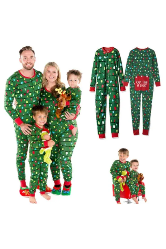 Dark Green Colorful Lights Printed Christmas One Piece Family Pajama sold by Zapaka