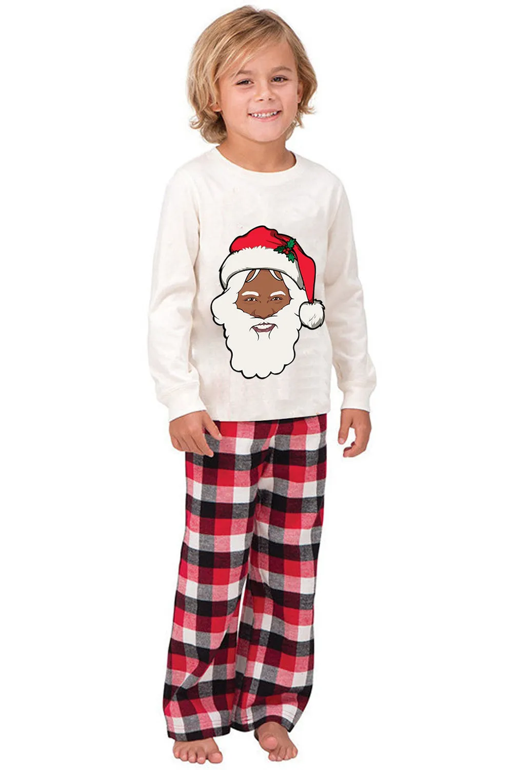 New Family Christmas Cartoon Santa Claus Long Sleeve Top with Plaid Pants White Christmas Pajamas Set sold by Zapaka product image thumbnail 4
