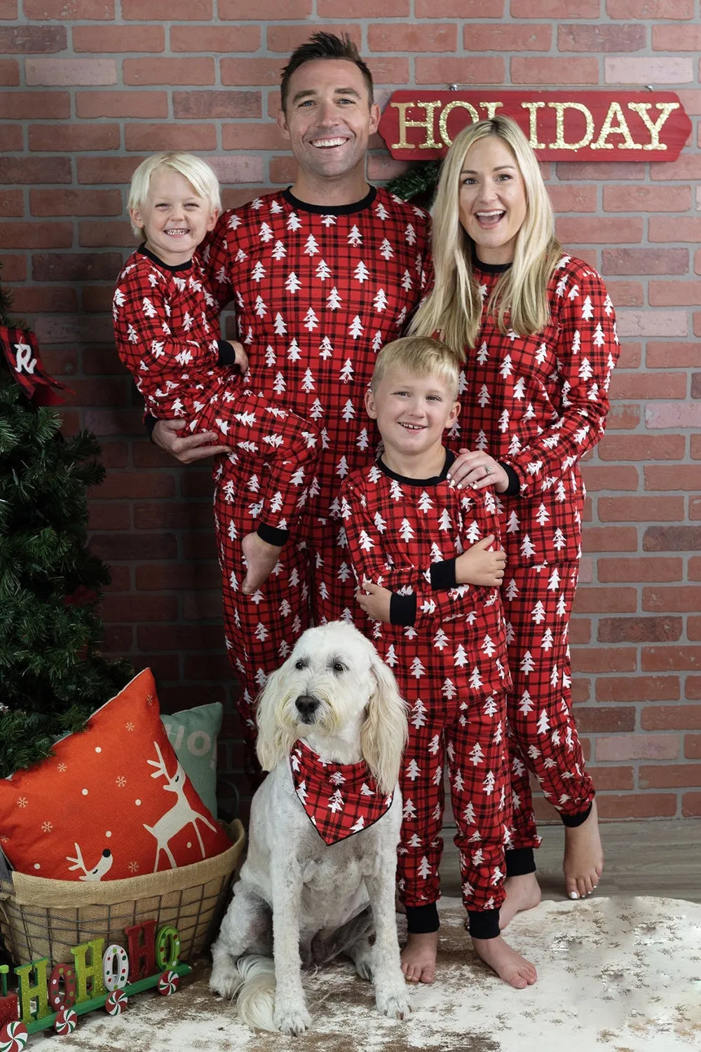 Loose Christmas Soft Pajamas Red Plaid Christmas Tree Printed Warm Fashion Pajama Set sold by Zapaka