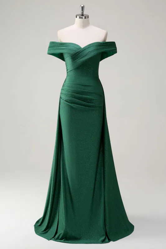 Glitter Dark Green Off the Shoulder Mermaid Prom Dress sold by Zapaka