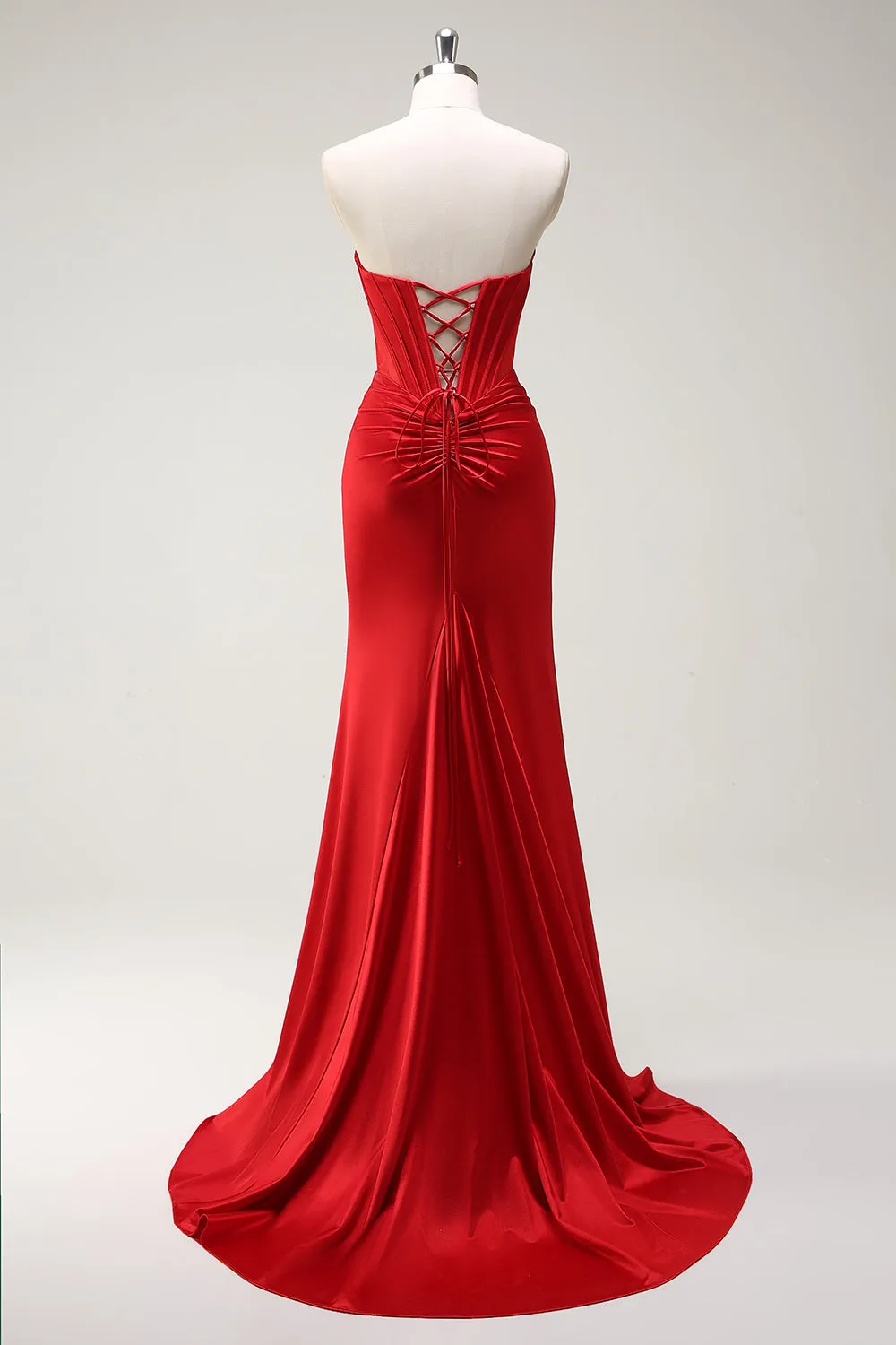 Mermaid Sweetheart Red Corset Long Prom Dress with Slit sold by Zapaka product image thumbnail 2