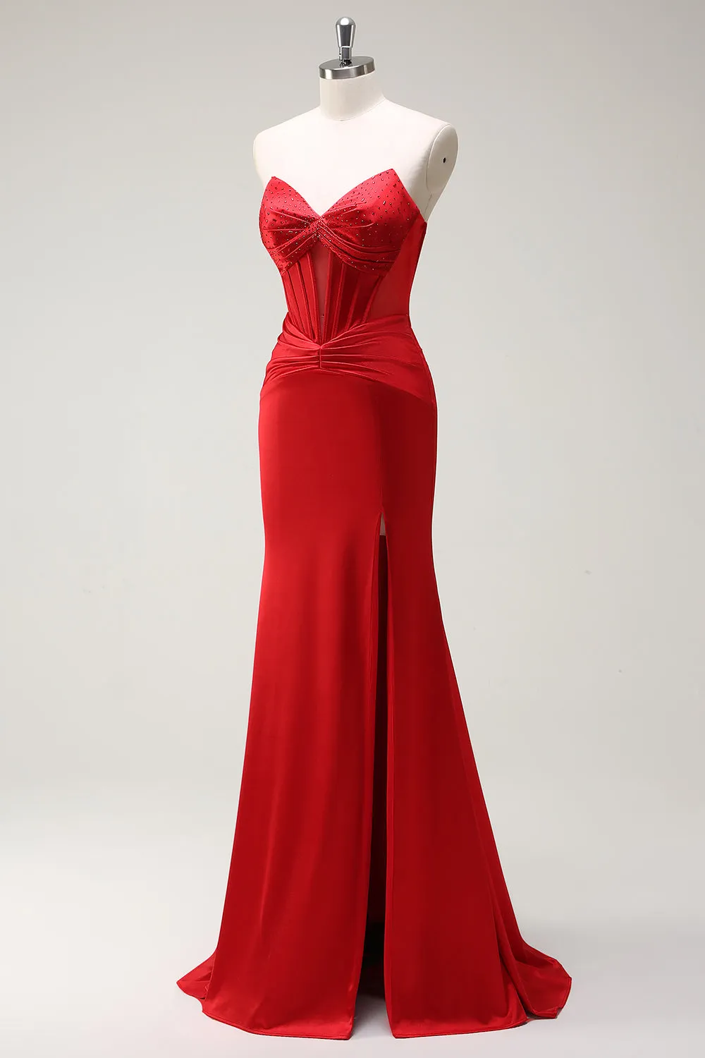 Mermaid Sweetheart Red Corset Long Prom Dress with Slit sold by Zapaka product image thumbnail 3