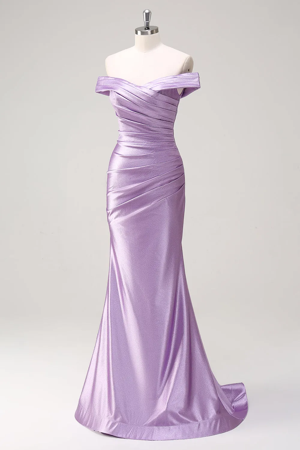 Lilac Mermaid Off the Shoulder Ruched Long Prom Dress sold by Zapaka product image thumbnail 3