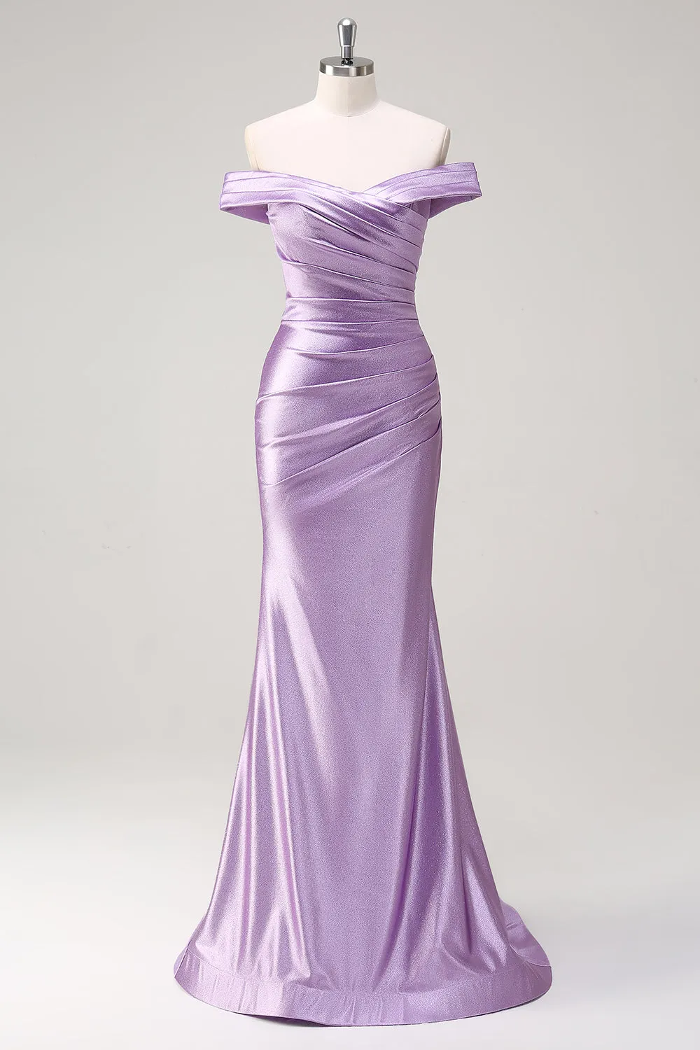 Lilac Mermaid Off the Shoulder Ruched Long Prom Dress sold by Zapaka