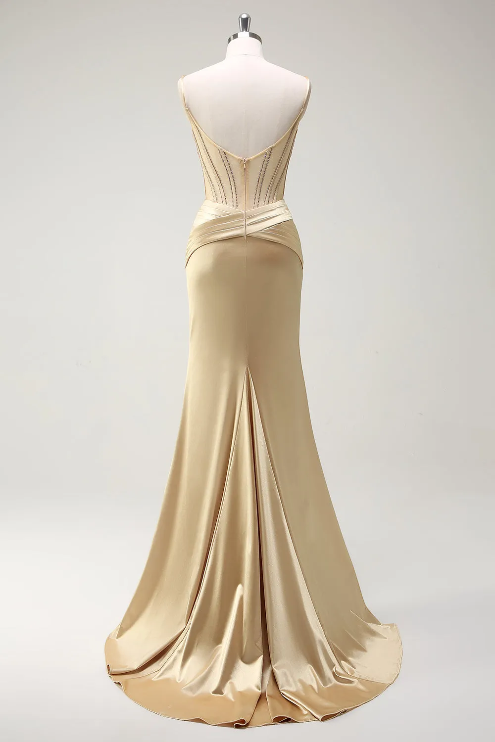 Sparkly Mermaid Spaghetti Straps Golden Corset Long Prom Dress with Slit sold by Zapaka product image thumbnail 2