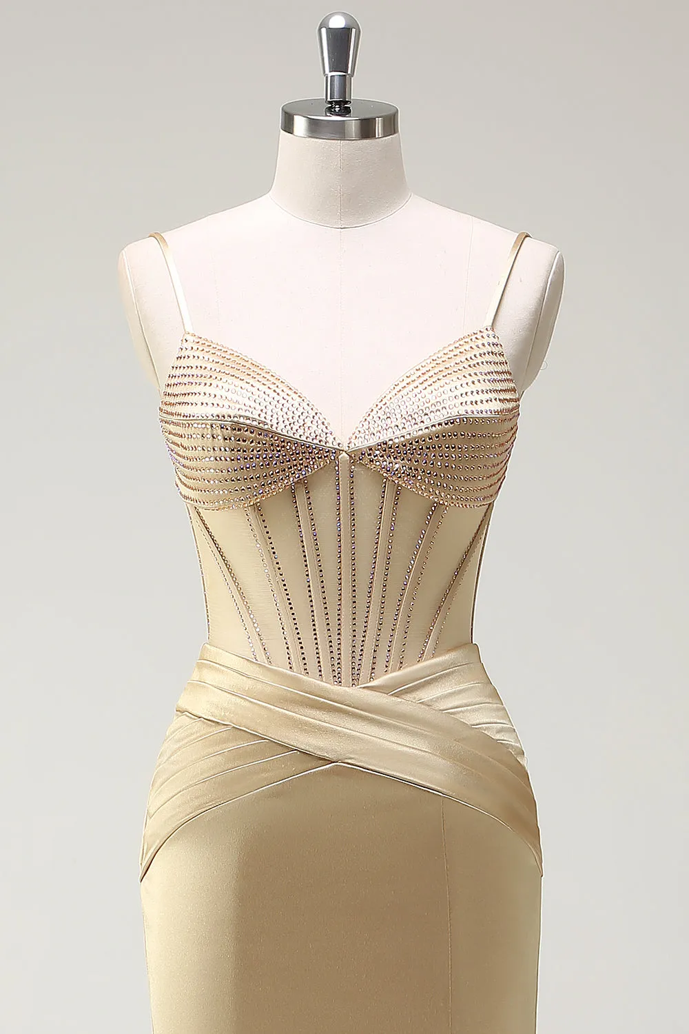 Sparkly Mermaid Spaghetti Straps Golden Corset Long Prom Dress with Slit sold by Zapaka product image thumbnail 4
