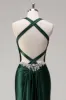 Sparkly Dark Green Mermaid Halter Corset Sequin Prom Dress sold by Zapaka
